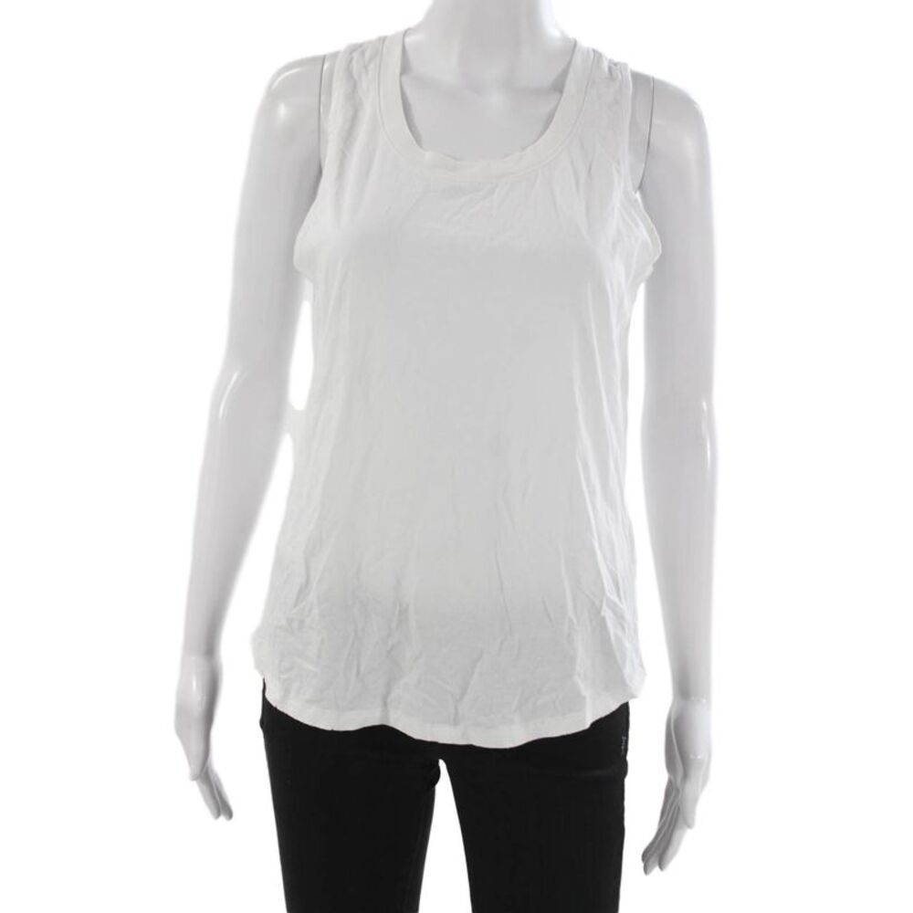 Leallo Women Basic White Tank Top Sleeveless Round Neck Rayon Blend Size L